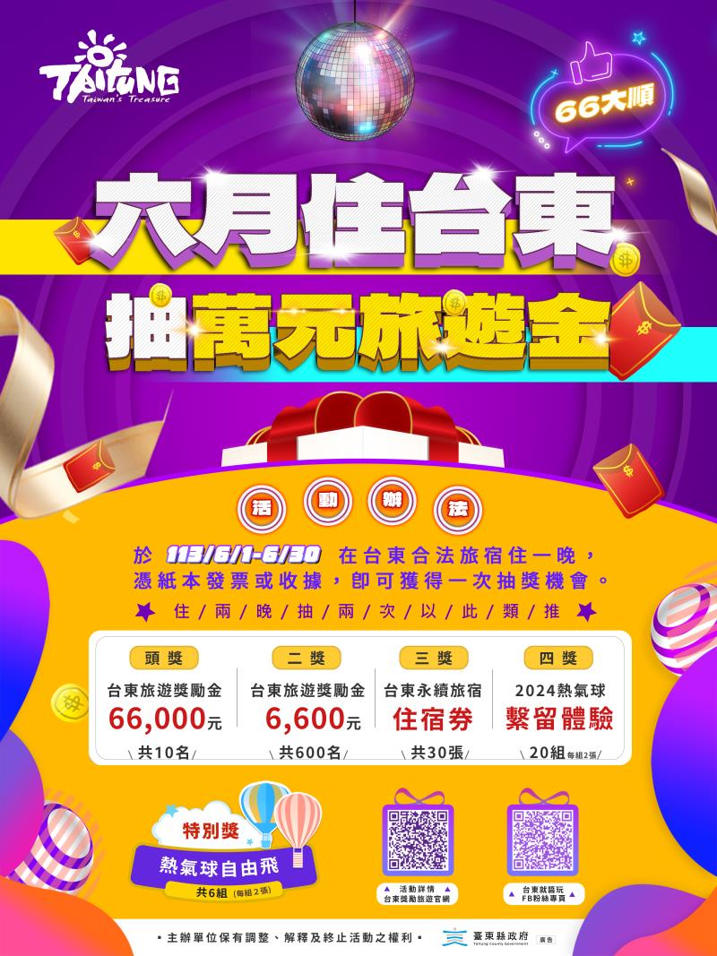 「6月住臺東 抽萬元旅遊金」熱烈展開!