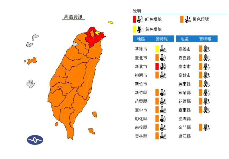 各地高溫炎熱，台東發橙色燈號