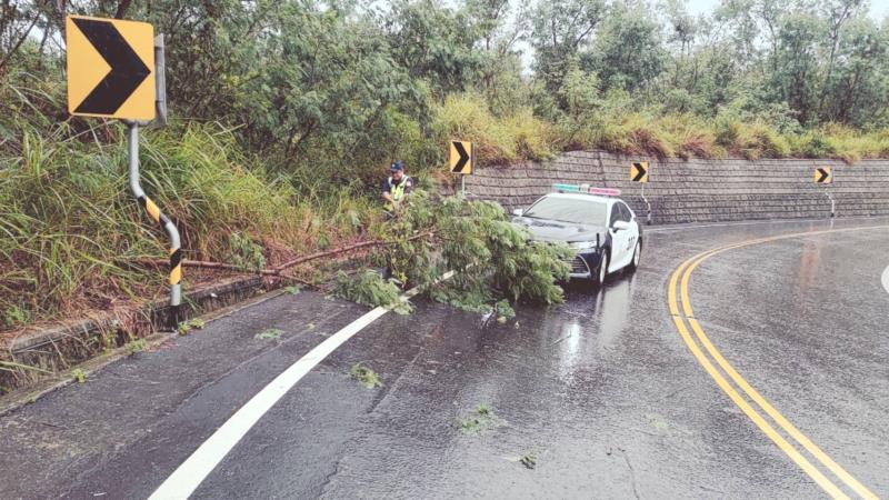 員警全力清理倒塌路樹