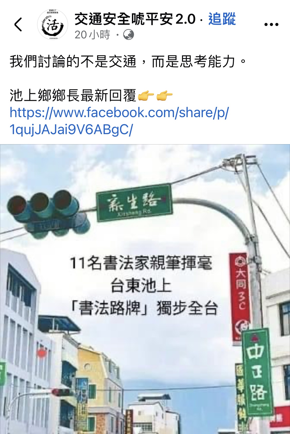 池上鄉藝術路牌引爭議，公所說明緣由評估改善