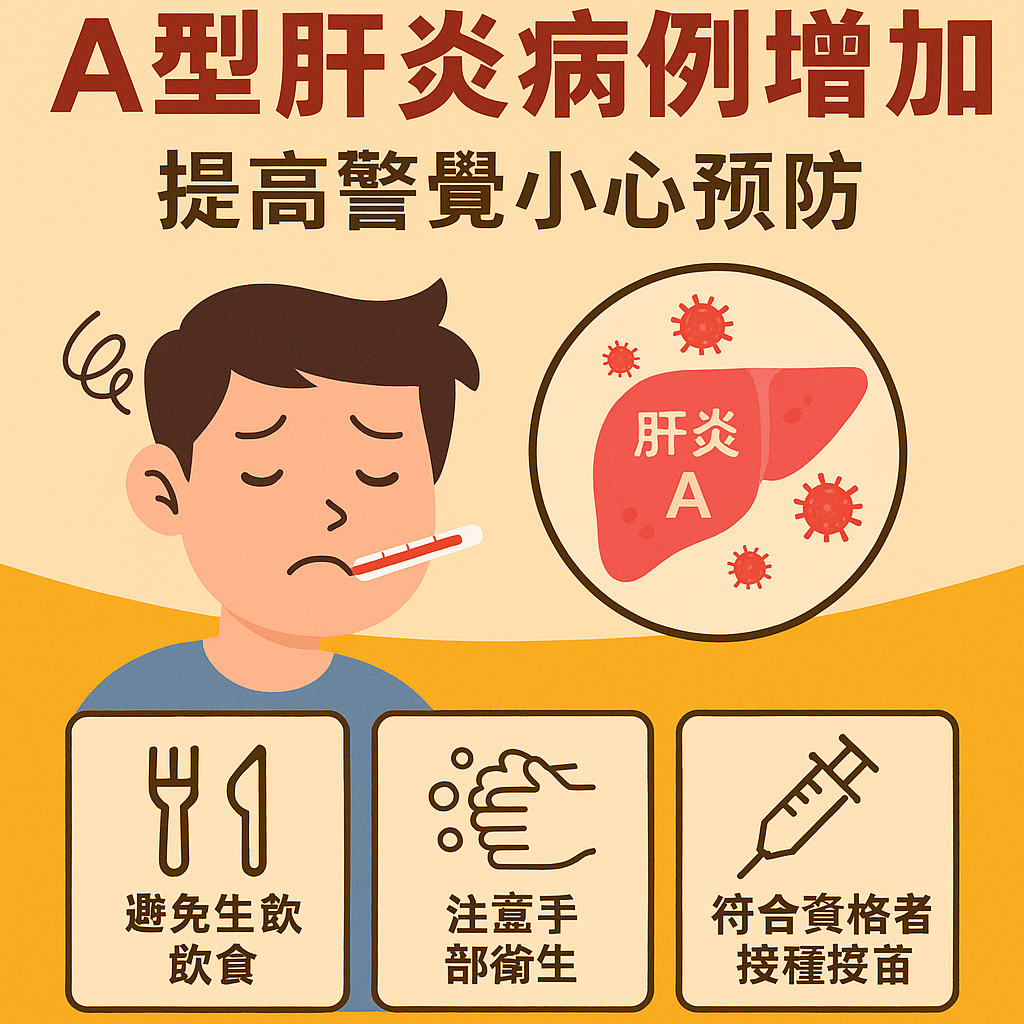 國內急性病毒性A型肝炎疫情上升,提醒民眾注意維持良好個人衛生及飲食習慣