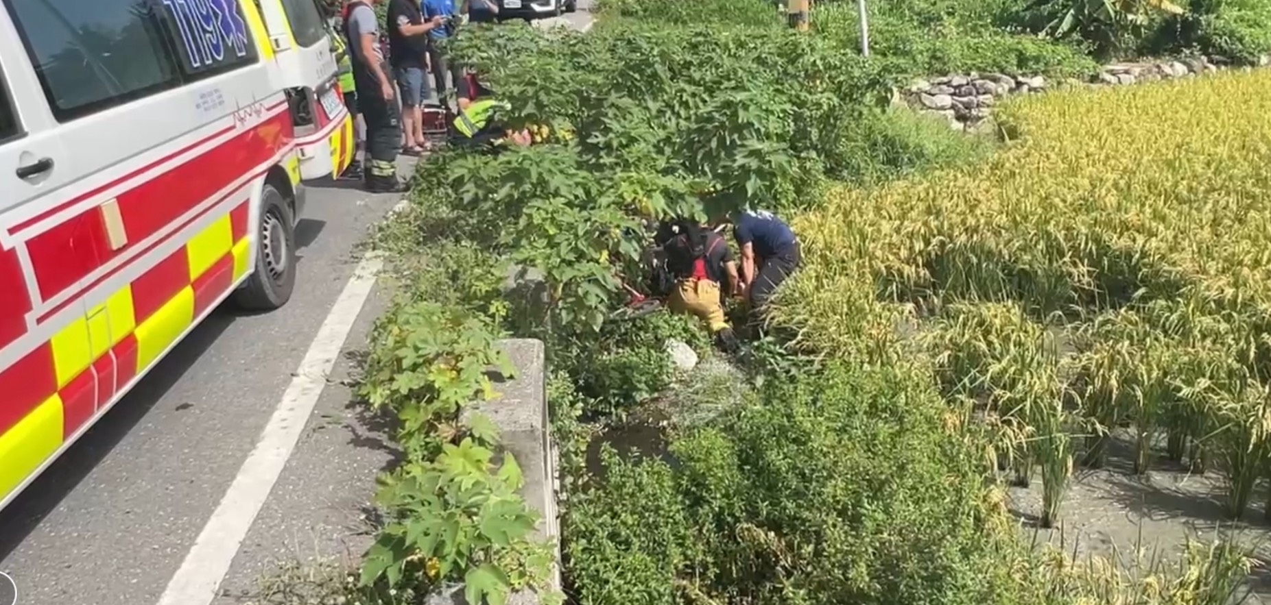 台東老翁疑中暑騎車摔進農田　警消合力救援脫困送醫