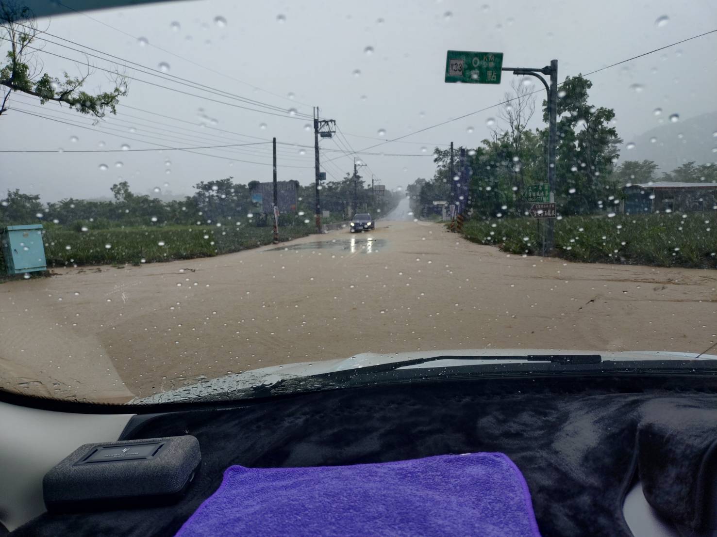 鹿野武陵三叉路口積水至腳踝 鹿野警雨中徒手清排水口雜草 水消退、護交安