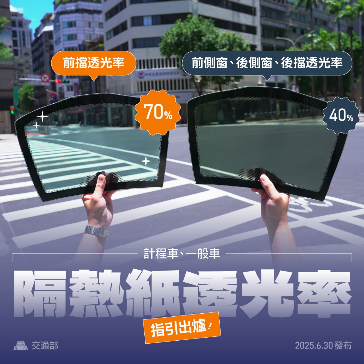 汽車隔熱紙透光率「前擋70%、前窗40%」新車明年規劃開始強制納管、舊車不溯及既往