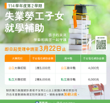 勞動部114學年度第2學期失業勞工子女就學補助，自2月3日起開始受理申請