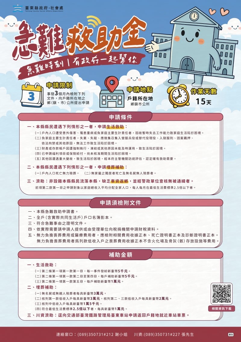 臺東縣府啟動急難救助守護縣民