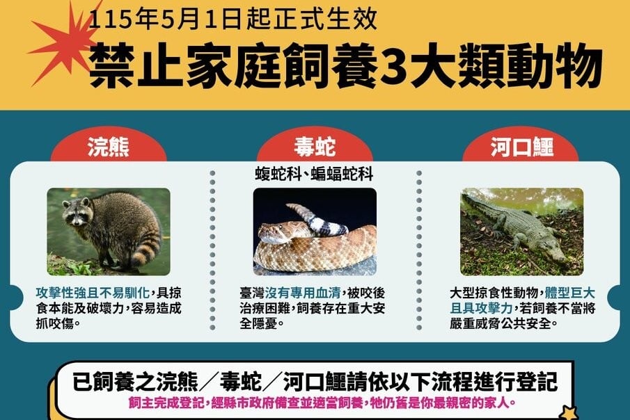 家有特殊寵物要注意！5/1新增禁養動物 未登記最高罰25萬