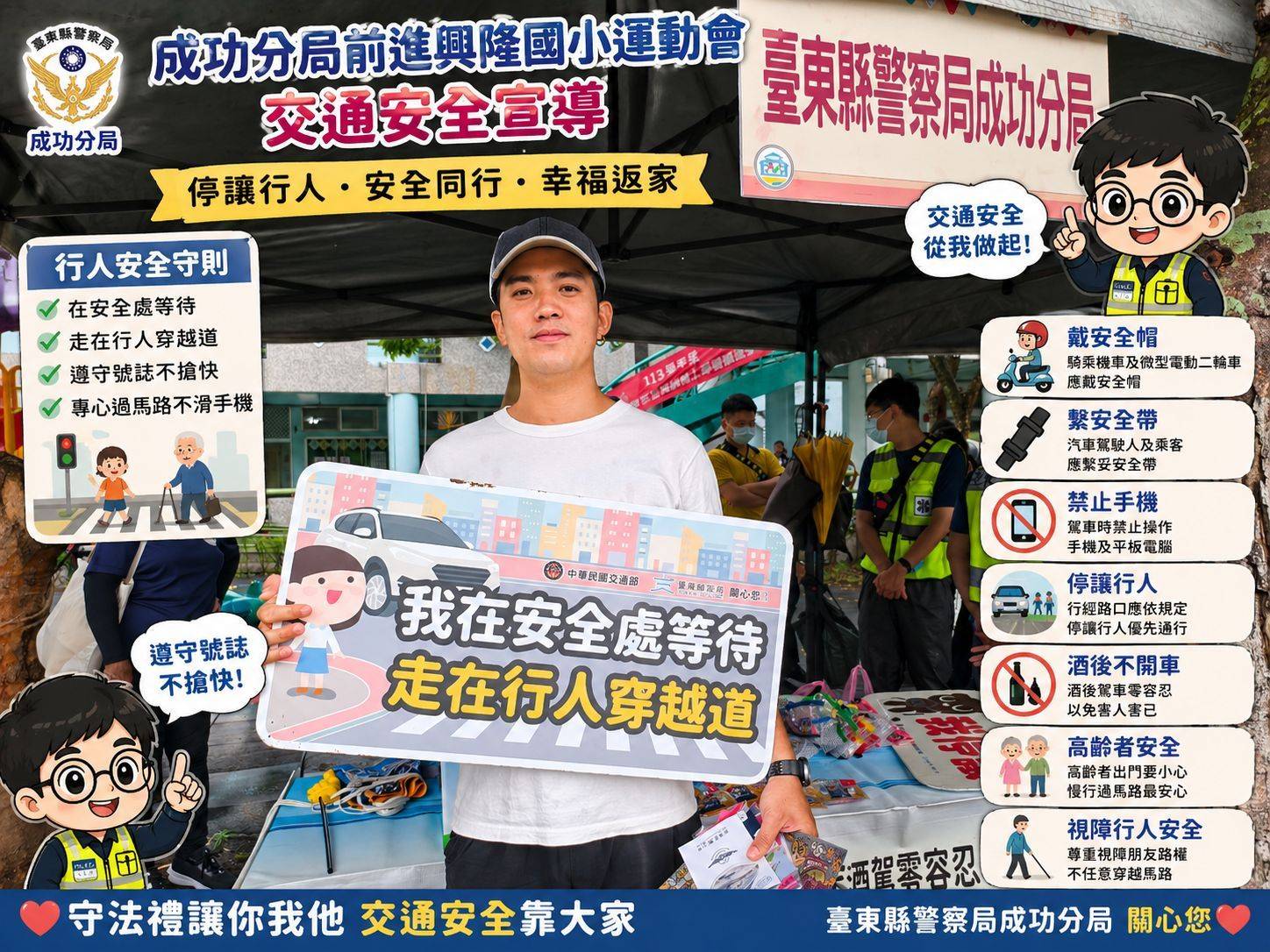 成功警察分局前進興隆國小運動會設攤宣導 師生熱情響應交通安全