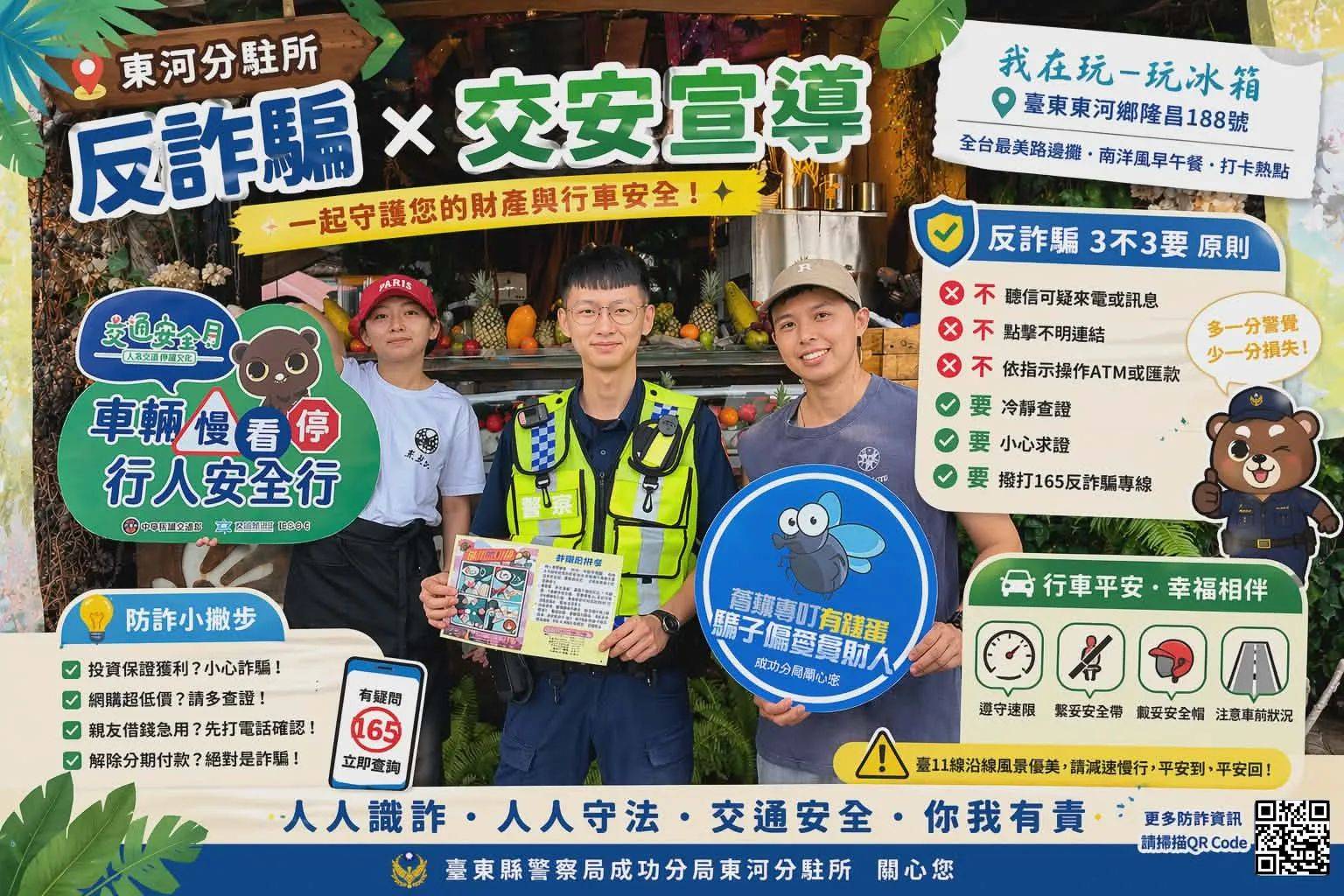 人氣景點變身宣導站！東河分駐所推廣反詐與交安觀念