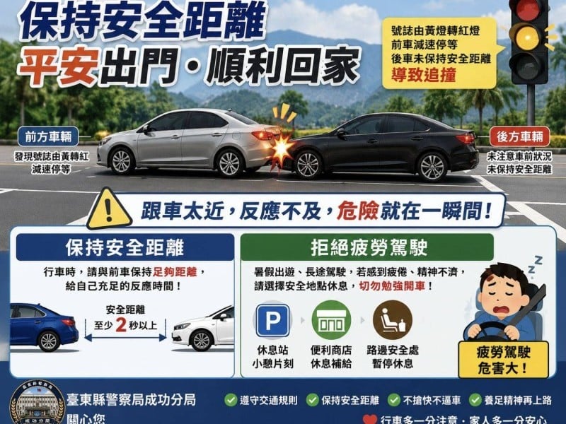 成功警籲暑假出遊養足精神再上路
