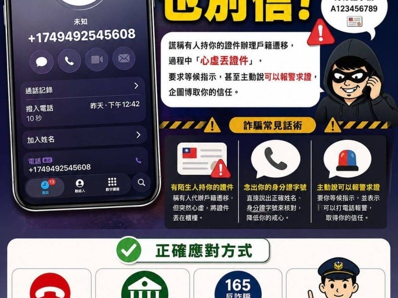 假戶政來電誆代辦遷籍 先掛斷再查證