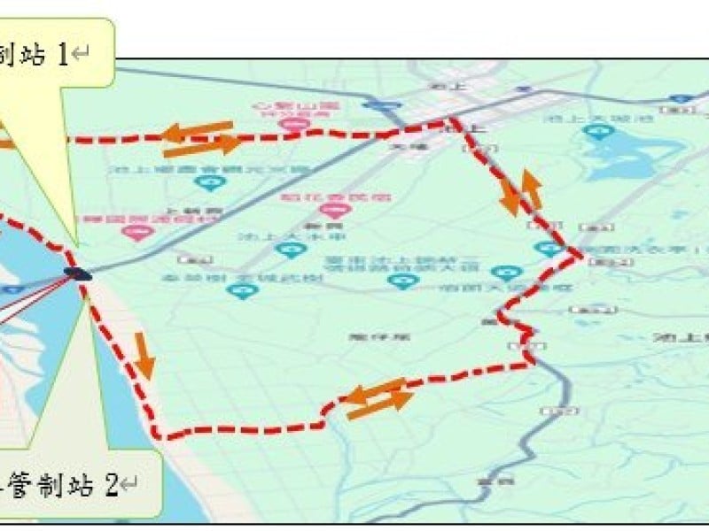池上大橋改建工程，大橋池上端兩側側車道及防汛道路封閉改道管制